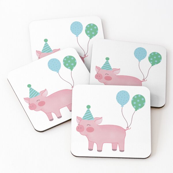 Item preview, Cute Pink Pig with Party Hat and Balloons designed and sold by winterpumpkin.