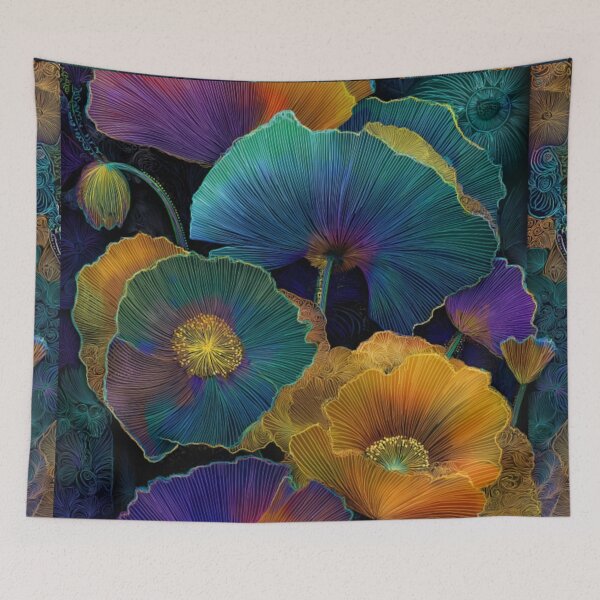 Item preview, Luminous Stained Glass Poppies | Colorful Botanical Floral Art Print designed and sold by GSizzle1.