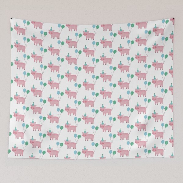 Item preview, Cute Pink Pig with Party Hat and Balloons designed and sold by winterpumpkin.