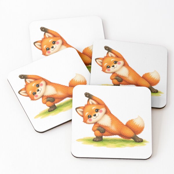 Item preview, Extended Side Angle Pose Fox Yoga Watercolor Print designed and sold by YogiAnimalArt.
