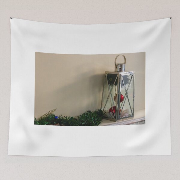 Item preview, Festive Christmas Lantern With Red Ornaments and Garland on a Mantel for Holiday Decor designed and sold by Nmallia.