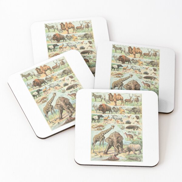 Item preview, Vintage Mammals Giraffe Elephant Wildlife Poster Adolphe Millot designed and sold by TeeARTHY.