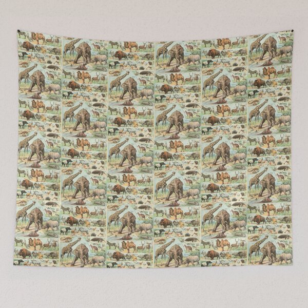 Item preview, Vintage Mammals Giraffe Elephant Wildlife Poster Adolphe Millot designed and sold by TeeARTHY.