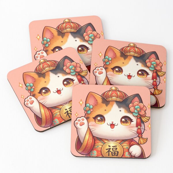 Item preview, Super Cute Lucky Cat Chinese New Year Hanfu Kawaii Festive Illustration designed and sold by MoqunaDesign.