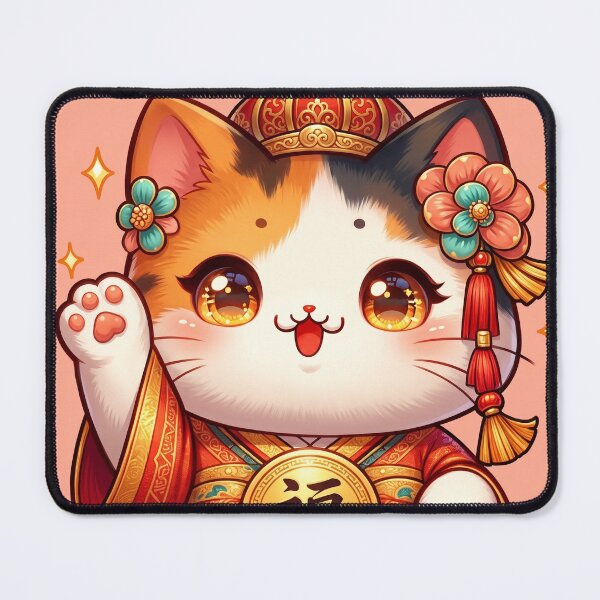 Item preview, Super Cute Lucky Cat Chinese New Year Hanfu Kawaii Festive Illustration designed and sold by MoqunaDesign.