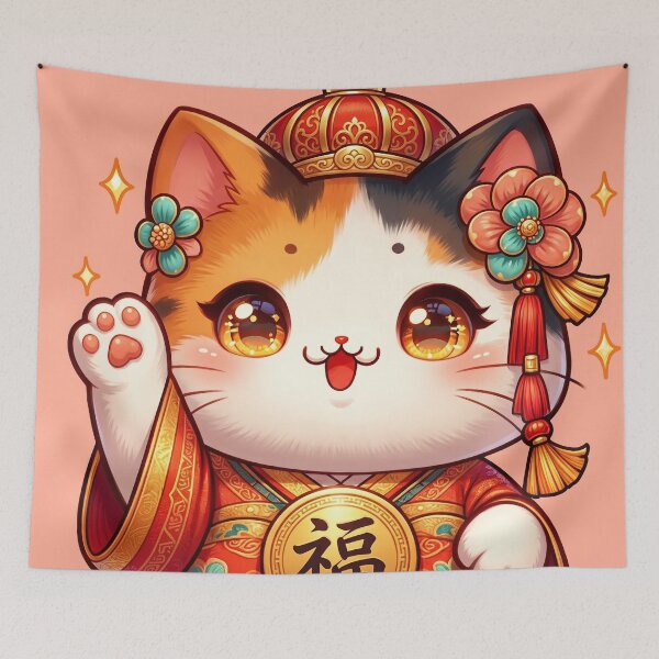 Item preview, Super Cute Lucky Cat Chinese New Year Hanfu Kawaii Festive Illustration designed and sold by MoqunaDesign.