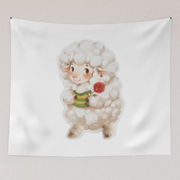 Item preview, Adorable Fluffy Sheep with Red Rose designed and sold by Snurly.