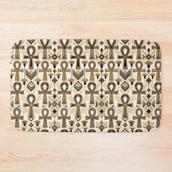 Item preview, Egyptian Ankh Art Deco Gold Black Seamless Pattern designed and sold by Inkworksbyshery.
