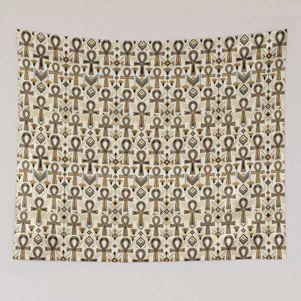 Item preview, Egyptian Ankh Art Deco Gold Black Seamless Pattern designed and sold by Inkworksbyshery.