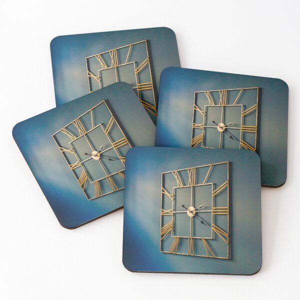 Item preview, Modern Gold Square Wall Clock With Roman Numerals On Teal Blue Interior Wall designed and sold by Nmallia.