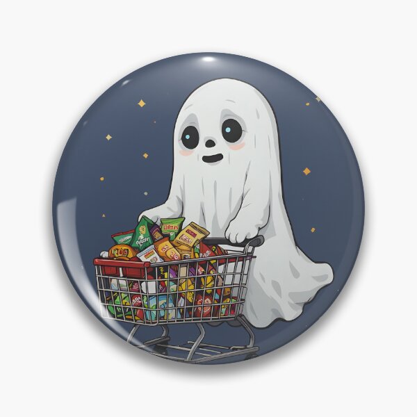 Item preview, Cute Ghost Pushing Shopping Cart Full of Snacks — Funny Halloween Spooky Art designed and sold by Amplify-n-Co.