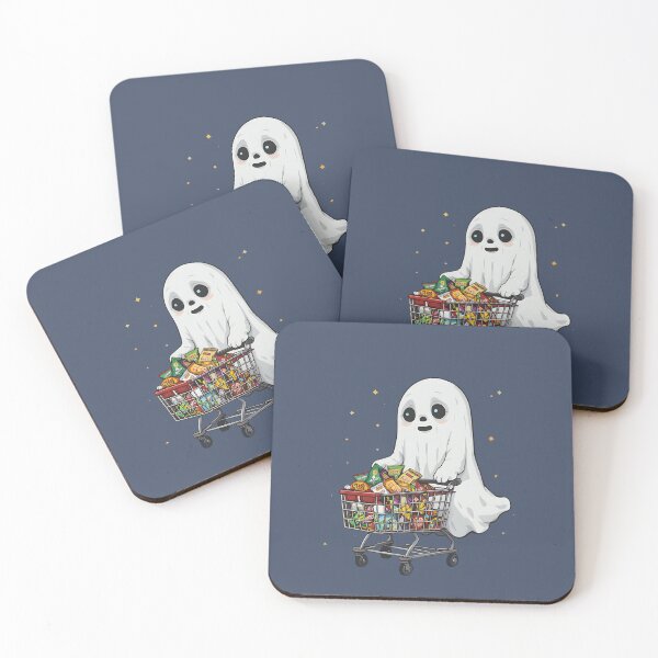 Item preview, Cute Ghost Pushing Shopping Cart Full of Snacks — Funny Halloween Spooky Art designed and sold by Amplify-n-Co.