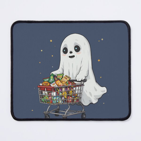 Item preview, Cute Ghost Pushing Shopping Cart Full of Snacks — Funny Halloween Spooky Art designed and sold by Amplify-n-Co.