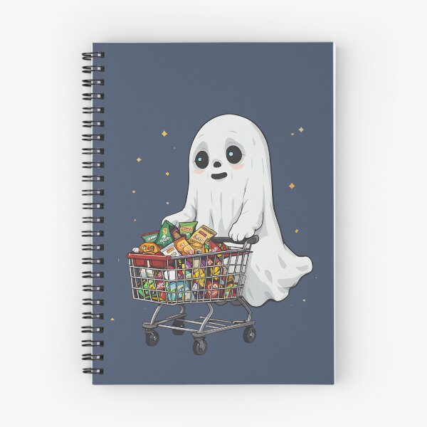 Item preview, Cute Ghost Pushing Shopping Cart Full of Snacks — Funny Halloween Spooky Art designed and sold by Amplify-n-Co.