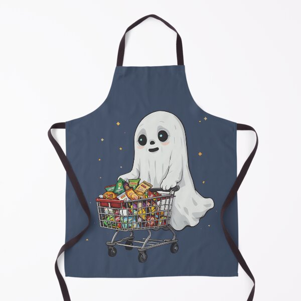 Item preview, Cute Ghost Pushing Shopping Cart Full of Snacks — Funny Halloween Spooky Art designed and sold by Amplify-n-Co.