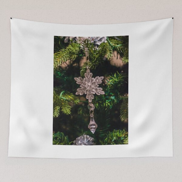 Item preview, Crystal Snowflake Ornament Hanging on Green Christmas Tree Branch With Sparkling Icicle Drop designed and sold by Nmallia.