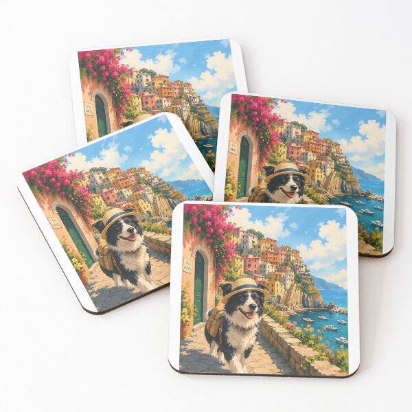 Item preview, Border Collie walking through Cinque Terre designed and sold by Nomad-Paws.