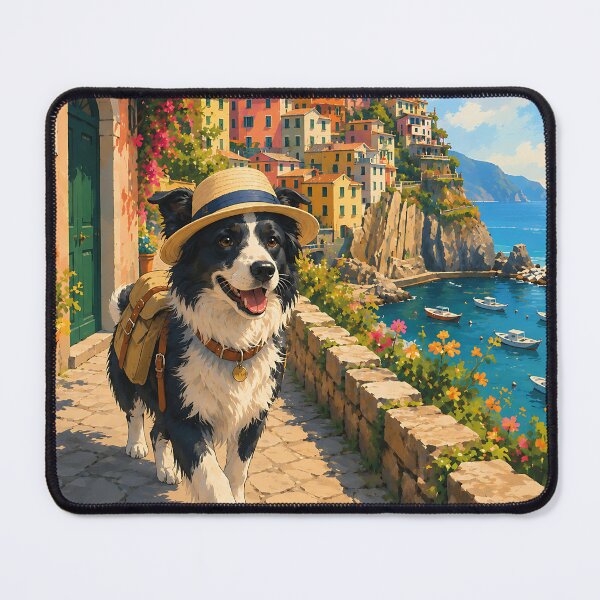 Item preview, Border Collie walking through Cinque Terre designed and sold by Nomad-Paws.