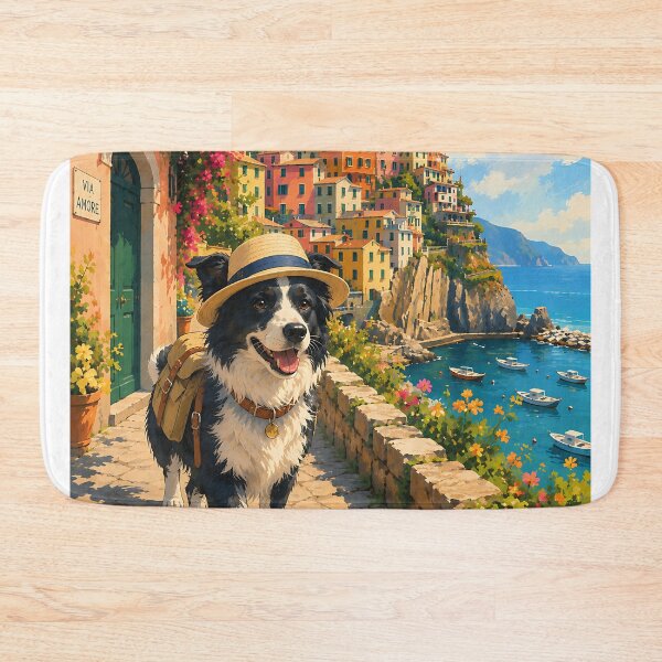 Item preview, Border Collie walking through Cinque Terre designed and sold by Nomad-Paws.
