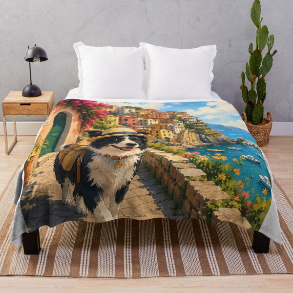 Item preview, Border Collie walking through Cinque Terre designed and sold by Nomad-Paws.