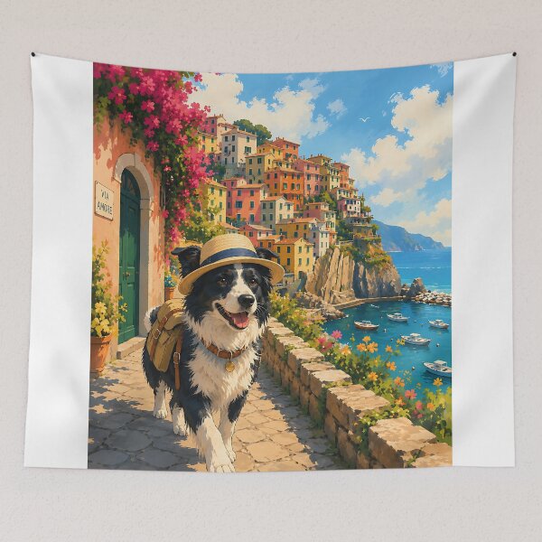 Item preview, Border Collie walking through Cinque Terre designed and sold by Nomad-Paws.