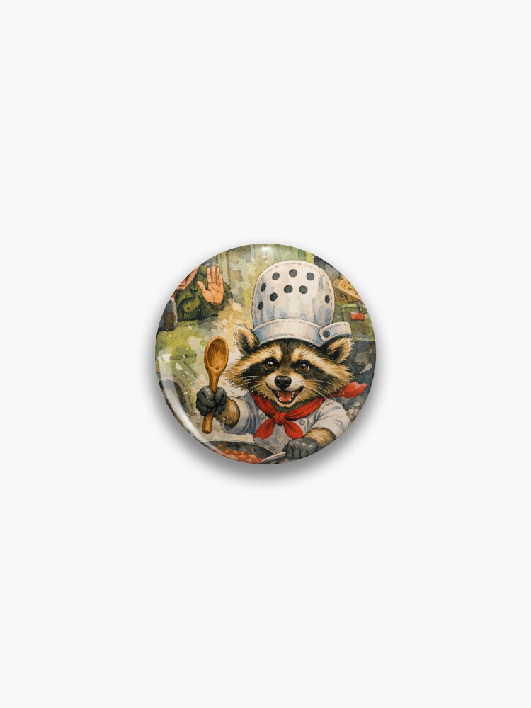 Thumbnail 1 of 3, Pin, Chef Racoo designed and sold by RobertAndMeeko.