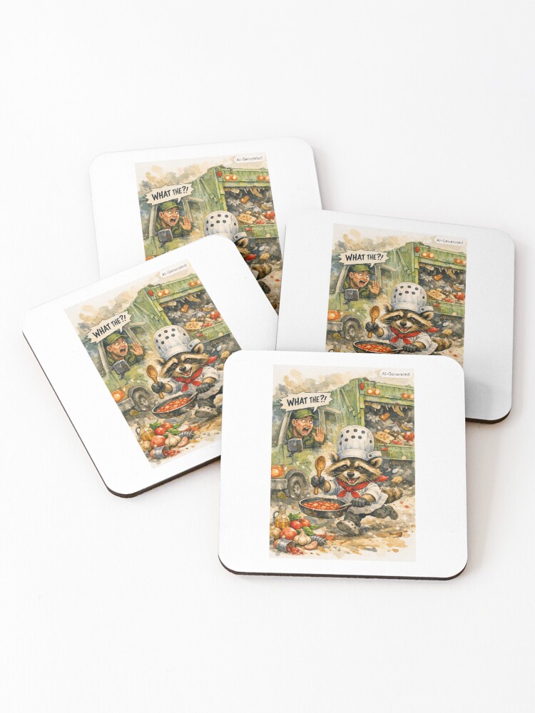 Thumbnail 1 of 5, Coasters (Set of 4), Chef Racoo designed and sold by RobertAndMeeko.