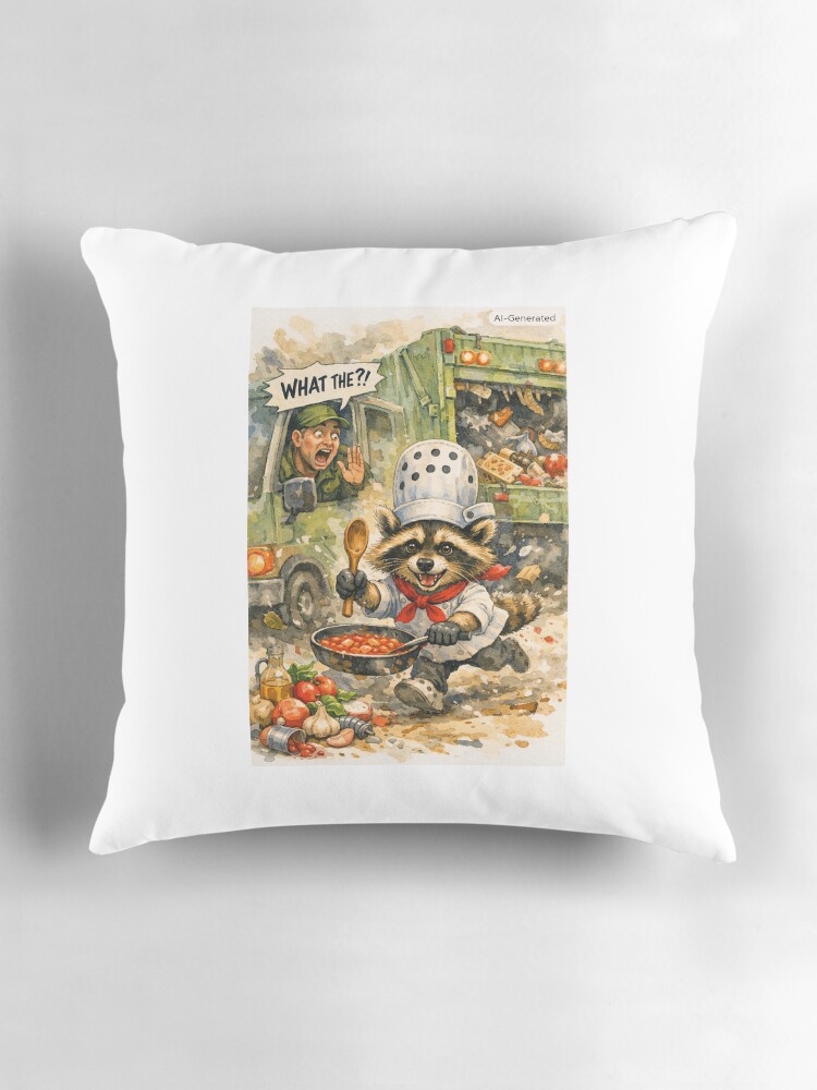 Thumbnail 3 of 4, Pillow, Chef Racoo designed and sold by RobertAndMeeko.