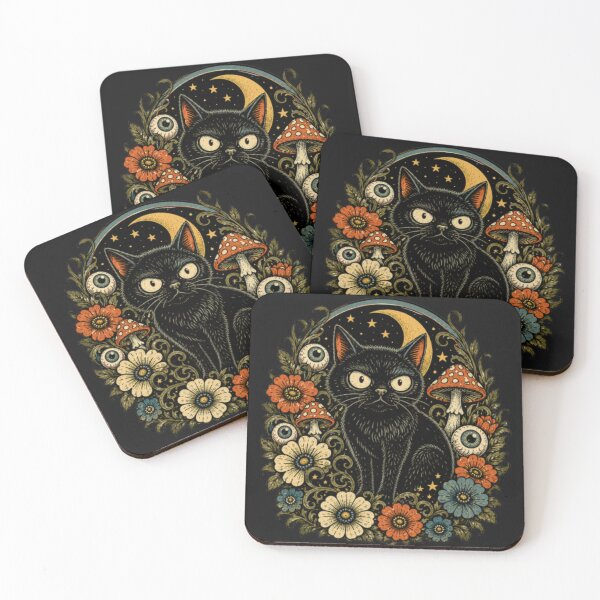 Item preview, Black Cat Moon Garden Gothic Floral Mushroom Design designed and sold by darametzgerart.