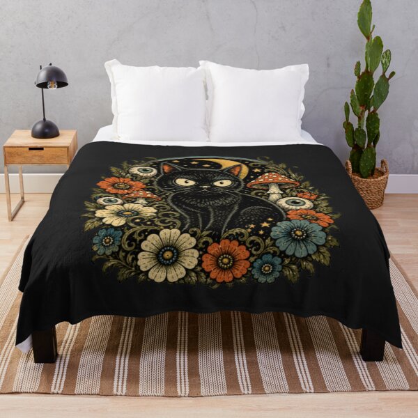 Item preview, Black Cat Moon Garden Gothic Floral Mushroom Design designed and sold by darametzgerart.