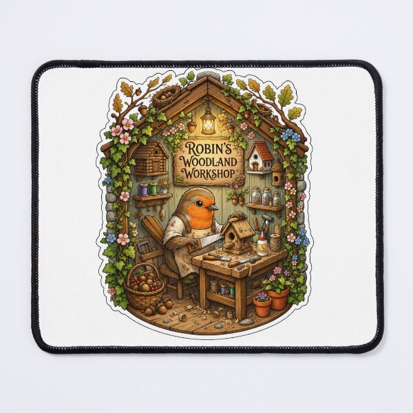 Item preview, Robin's Woodland Workshop | Birdhouse Builder | Whimsical Robin Carpenter | Cottagecore Woodworking | Enchanted Forest Craft | Woodland Artisan designed and sold by MrDev.