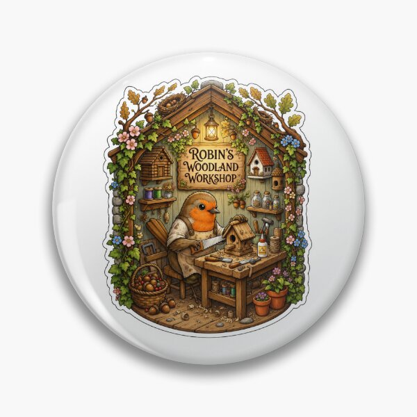 Item preview, Robin's Woodland Workshop | Birdhouse Builder | Whimsical Robin Carpenter | Cottagecore Woodworking | Enchanted Forest Craft | Woodland Artisan designed and sold by MrDev.