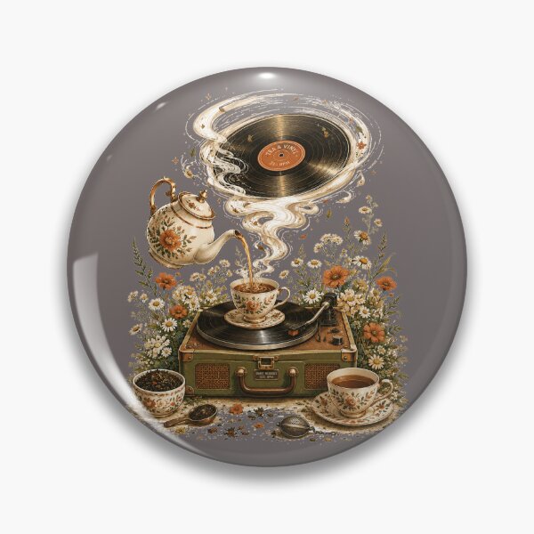 Item preview, Tea & Vinyl | Cozy Cottagecore Vintage Turntable Illustration designed and sold by Golden Era Studio.