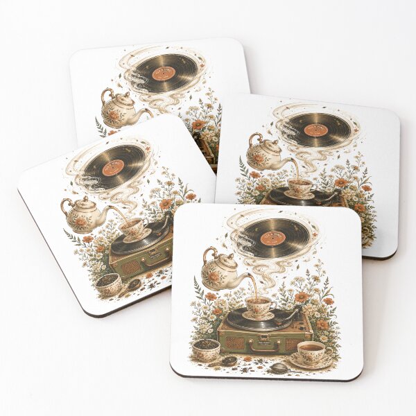 Item preview, Tea & Vinyl | Cozy Cottagecore Vintage Turntable Illustration designed and sold by Golden Era Studio.