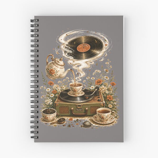Item preview, Tea & Vinyl | Cozy Cottagecore Vintage Turntable Illustration designed and sold by Golden Era Studio.