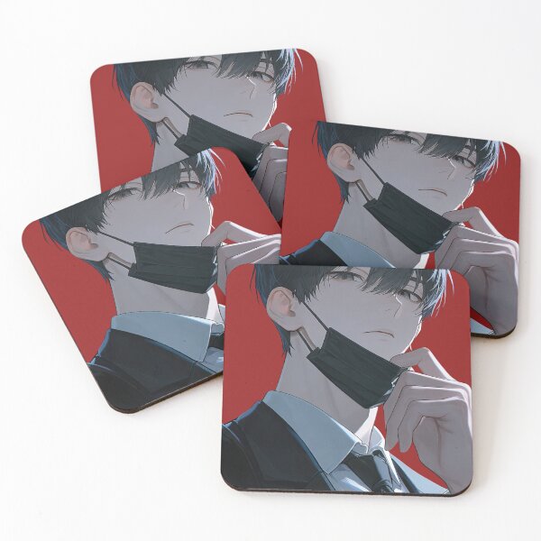 Item preview, Handsome Anime Agent in Suit Pulling Down Face Mask designed and sold by Sergii Davydenko.