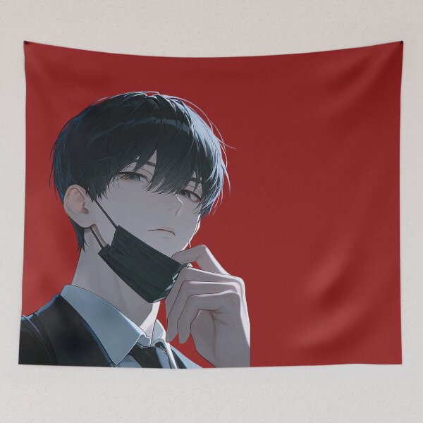 Item preview, Handsome Anime Agent in Suit Pulling Down Face Mask designed and sold by Sergii Davydenko.