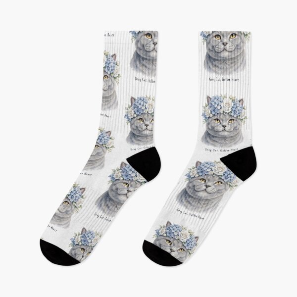 Item preview, Grey Cat Golden Heart - Watercolor British Shorthair with Blue Flower Crown designed and sold by SDKENERGY.