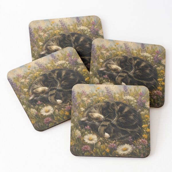 Item preview, Sleeping Tabby Cat Curled in Wildflower Meadow Oil Painting designed and sold by SellingWSarah17.
