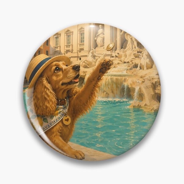 Item preview, Cocker Spaniel throwing a coin into the Trevi Fountain designed and sold by Nomad-Paws.