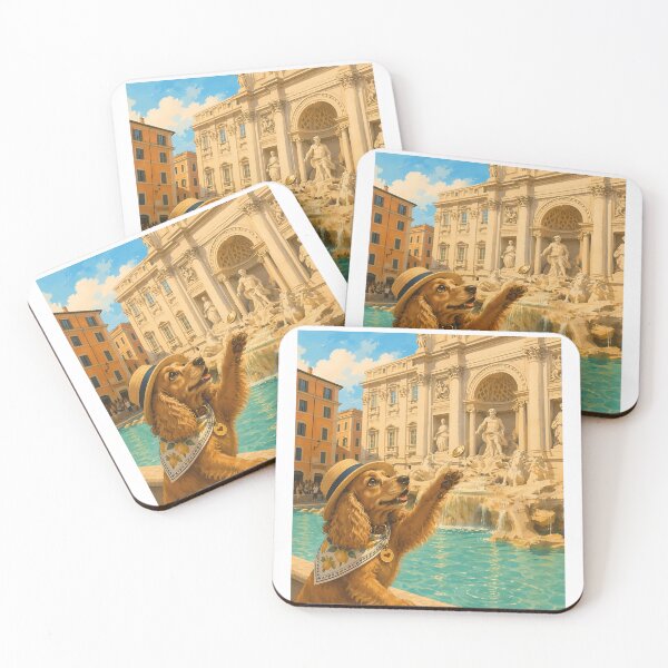 Item preview, Cocker Spaniel throwing a coin into the Trevi Fountain designed and sold by Nomad-Paws.