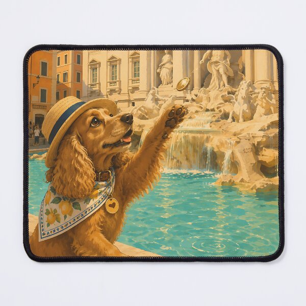 Item preview, Cocker Spaniel throwing a coin into the Trevi Fountain designed and sold by Nomad-Paws.