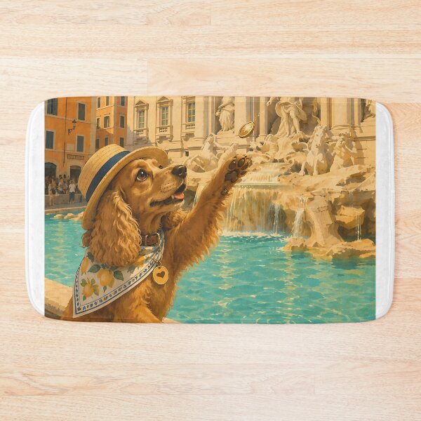 Item preview, Cocker Spaniel throwing a coin into the Trevi Fountain designed and sold by Nomad-Paws.