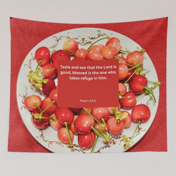 Item preview, Psalm 34 cherry background  designed and sold by happytraveller1.