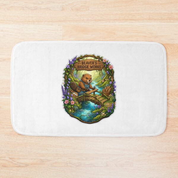 Item preview, Beaver's Bridge Works | Whimsical Beaver Builder | Woodland Bridge Carpenter | Cottagecore Forest Craftsman | Enchanted Nature Art designed and sold by MrDev.