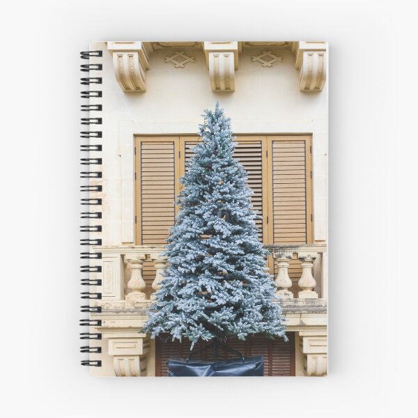 Item preview, Flocked Christmas Tree Decorated Outside Classic Stone Balcony With Wooden Shutters On Winter Day designed and sold by Nmallia.