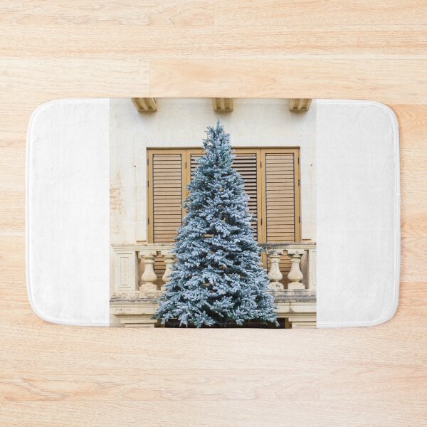 Item preview, Flocked Christmas Tree Decorated Outside Classic Stone Balcony With Wooden Shutters On Winter Day designed and sold by Nmallia.
