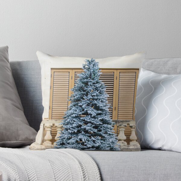 Item preview, Flocked Christmas Tree Decorated Outside Classic Stone Balcony With Wooden Shutters On Winter Day designed and sold by Nmallia.