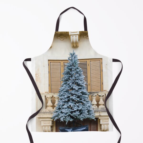 Item preview, Flocked Christmas Tree Decorated Outside Classic Stone Balcony With Wooden Shutters On Winter Day designed and sold by Nmallia.