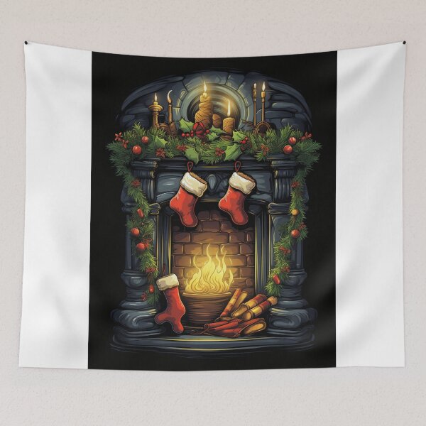 Item preview, Cozy Christmas Fireplace with Stockings and Festive Holiday Decorations designed and sold by kennmasrtala13.